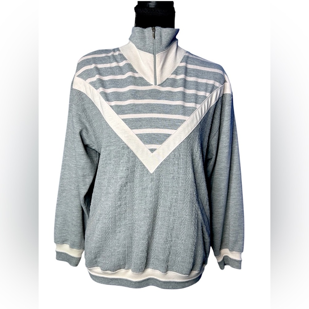 Womens Vintage Chevron 1/4 Zip Sweatshirt Petite M Stranger‎ Things 1980s Retro